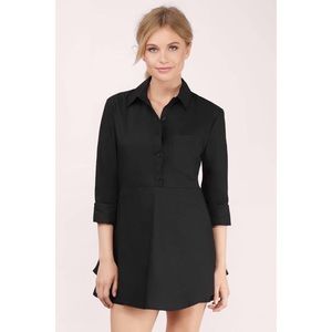 💫Black Long Sleeve Button Front Shirt Dress Mini